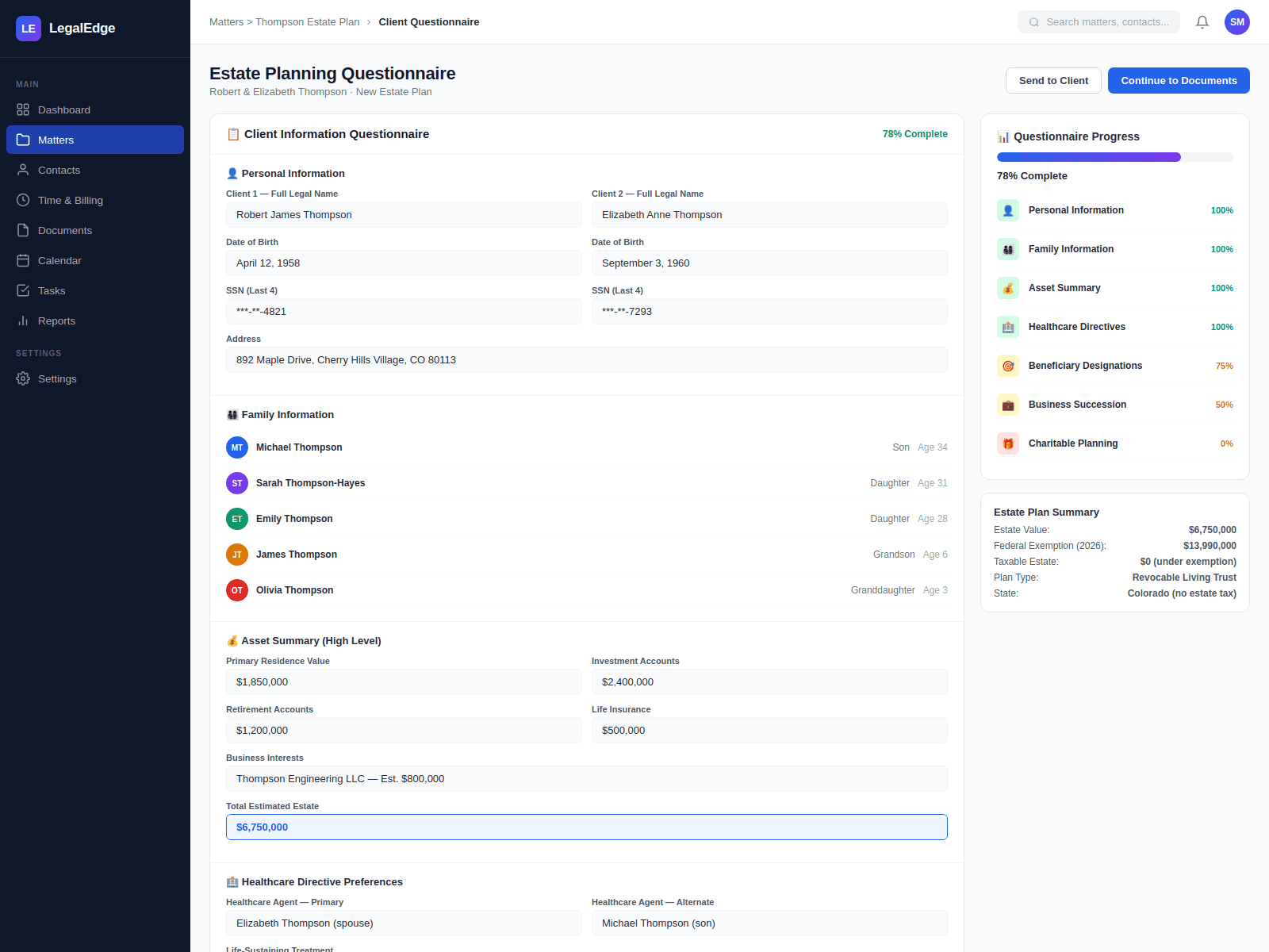 Client Questionnaire & Data Collection